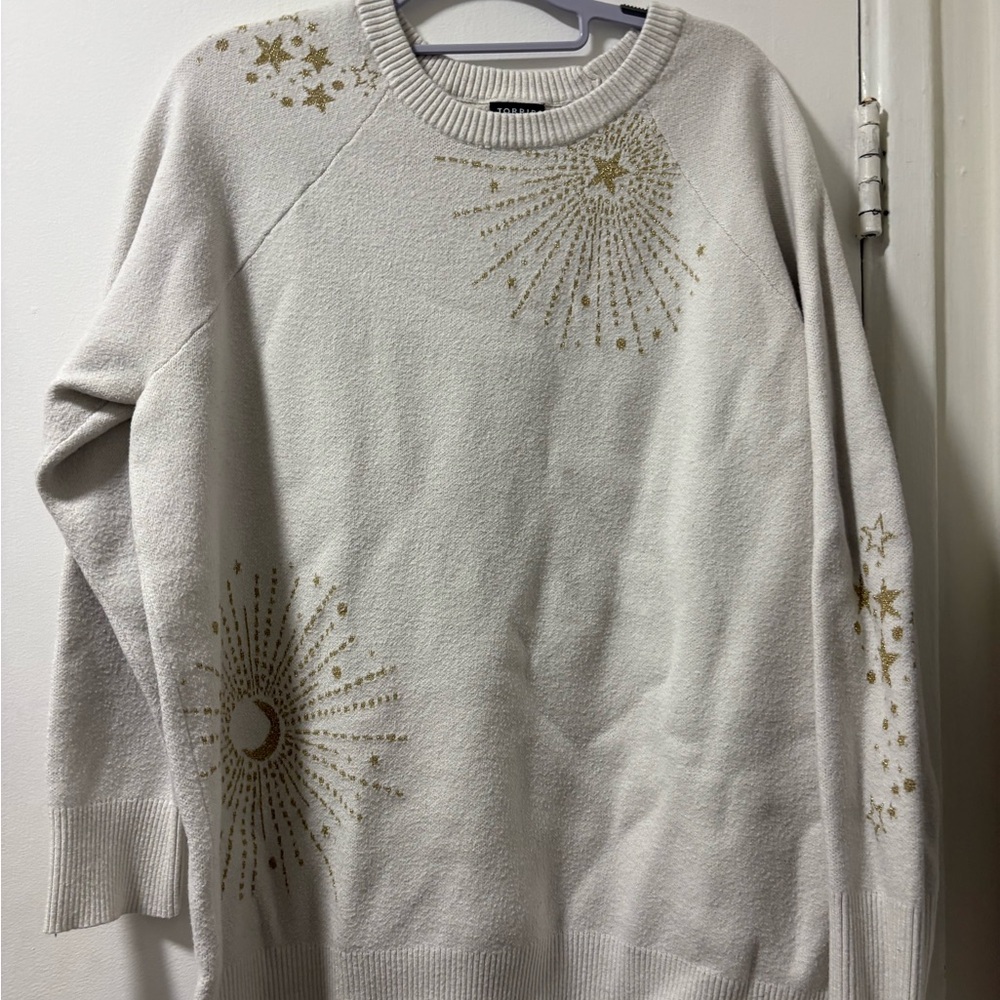 Torrid Cream Sweater with Gold Starburst Design